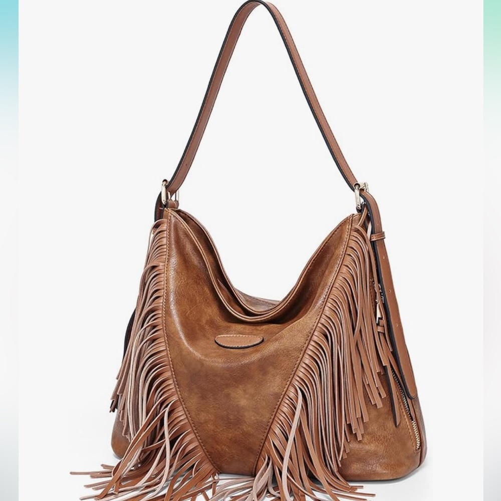 Oukupa Brown Faux Leather Fringe Shoulder Bag